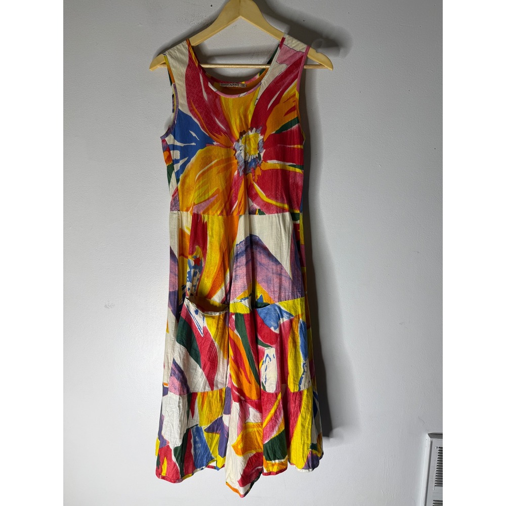 Dress addict joy dress summer bloom multi color sleeveless pockets small
